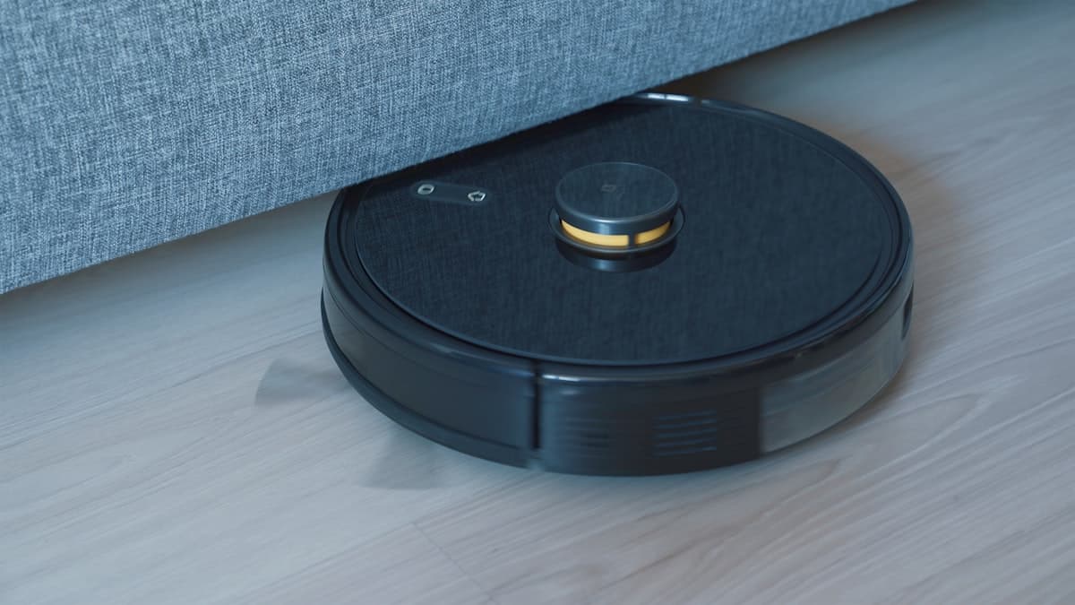 Modern robot vacuum cleaning hardwood floor